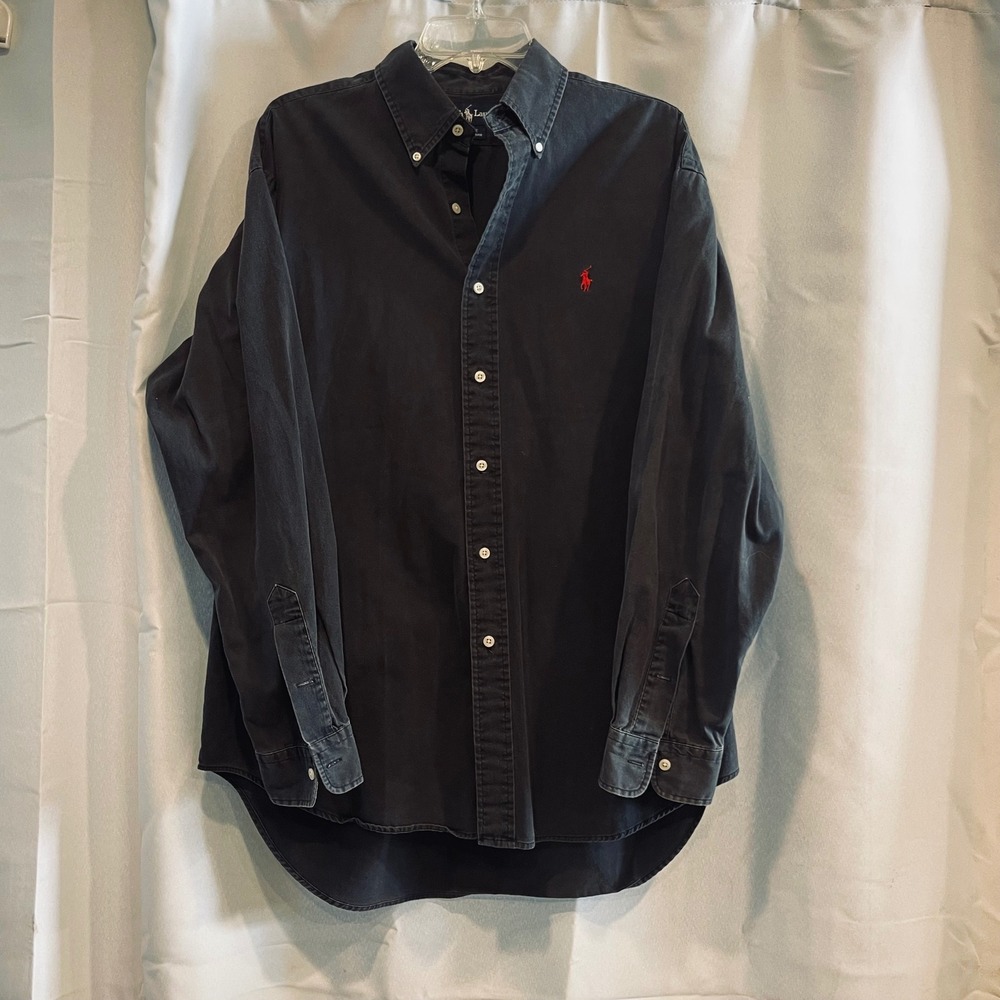 Polo Ralph Lauren Blaire Mens Large Black Button Down Shirt Red Pony Logo Cotton